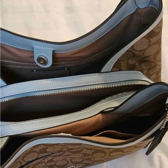 Coach Brown and Blue Shoulder Bag with Monogram Pattern - Picture 7 of 8